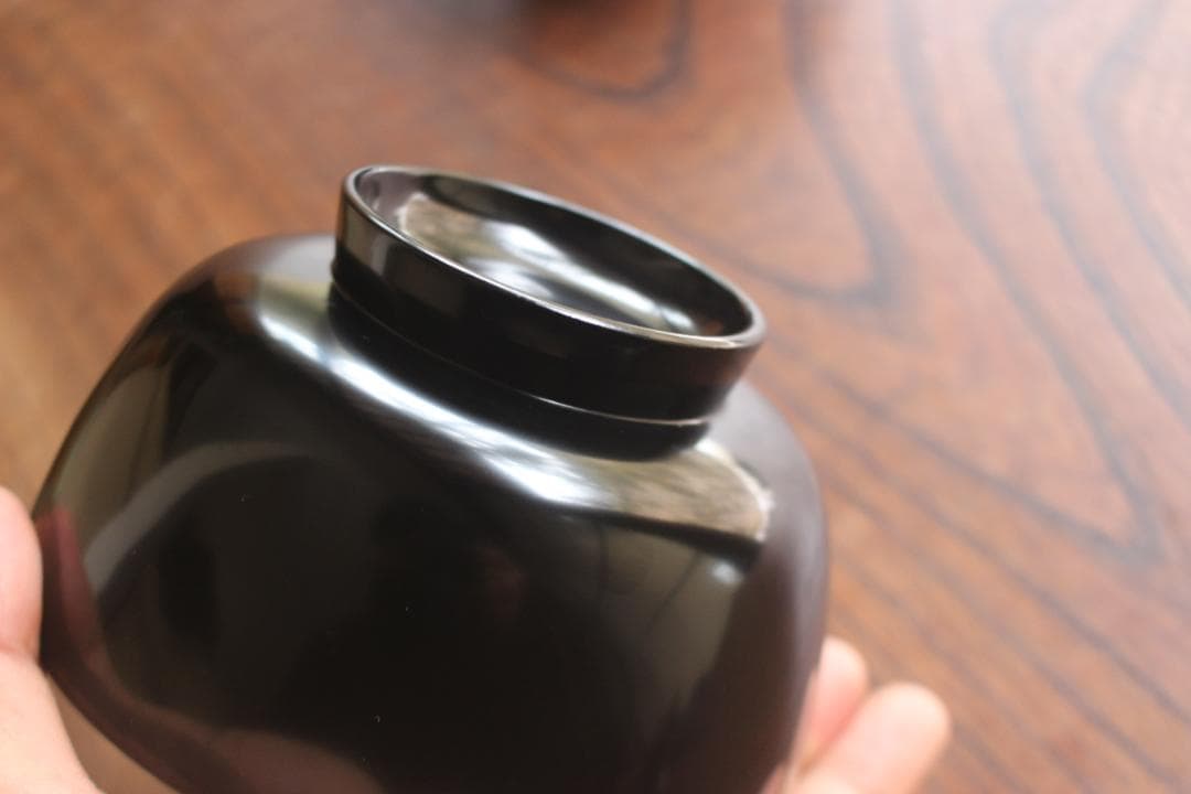 デッドストック！シンプルデザインに時代黒漆の輪島塗四つ椀（検漆器漆椀