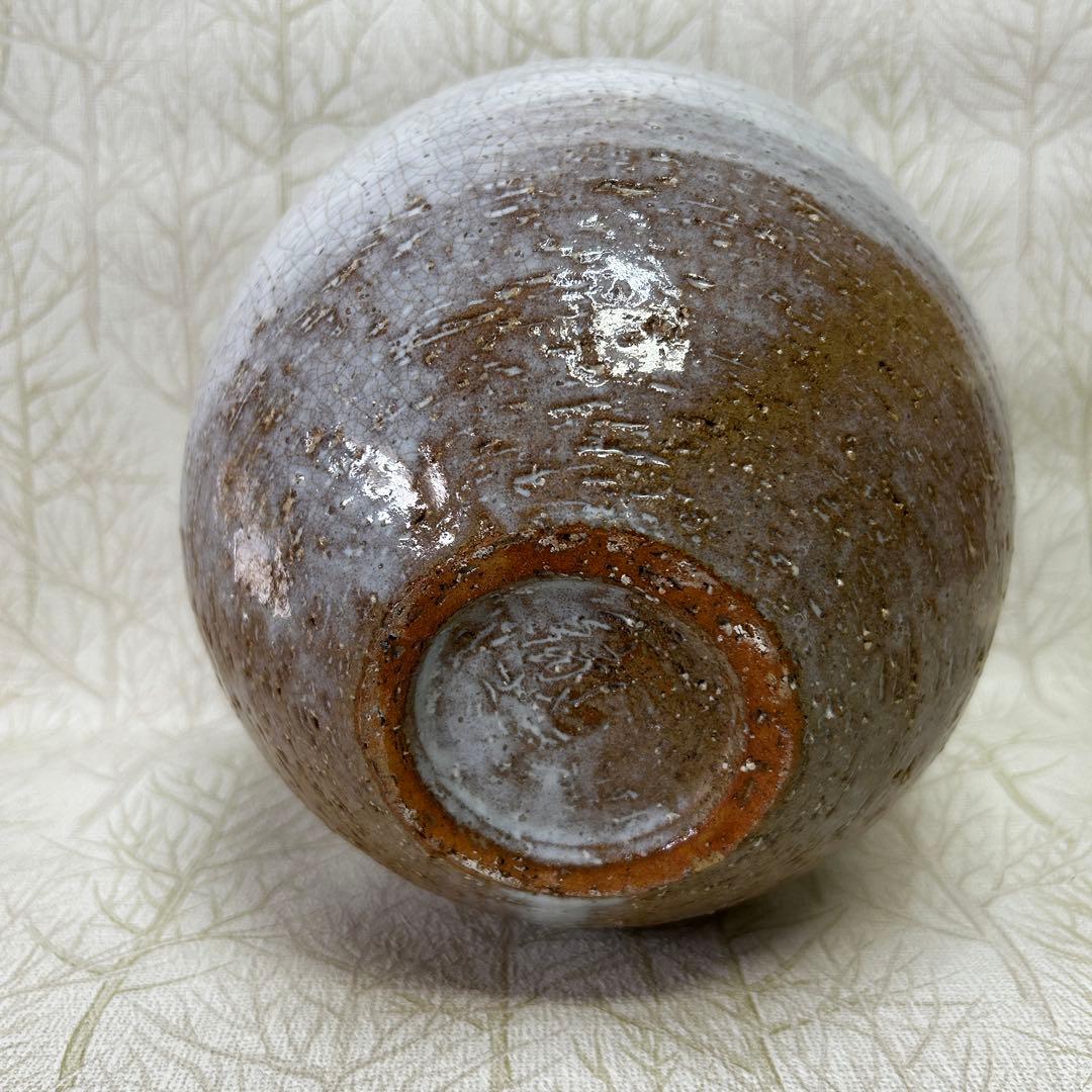 【萩焼 白萩 貫入 丸壺 花入 約23cm 無銘 大型 花瓶】