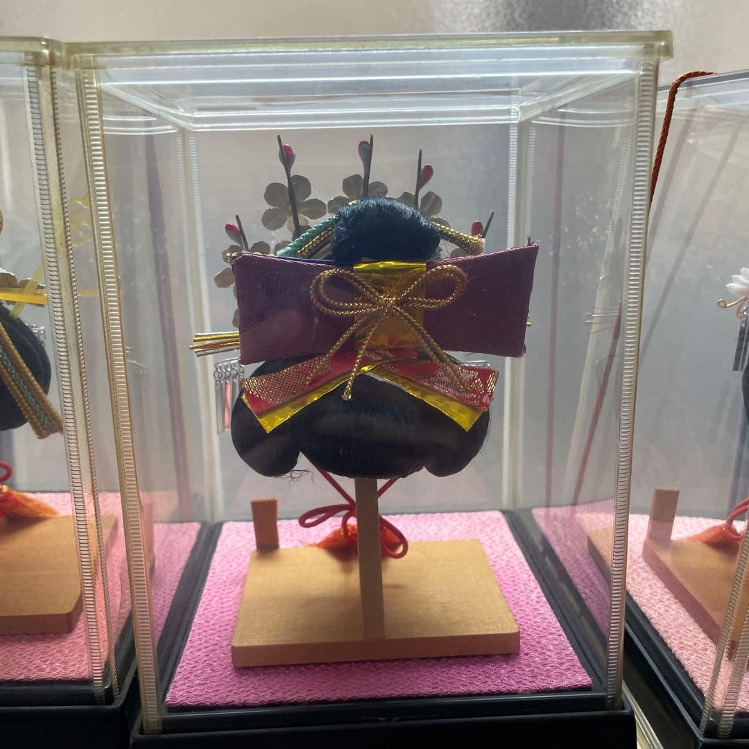 日本人形かつら　ミニチュアかつら　ケース入り　6つ　髪飾り　レトロ　日本髪