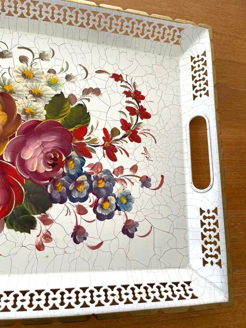 フランス　アンティーク　トレー　 ヴィンテージ おぼん　花　装飾