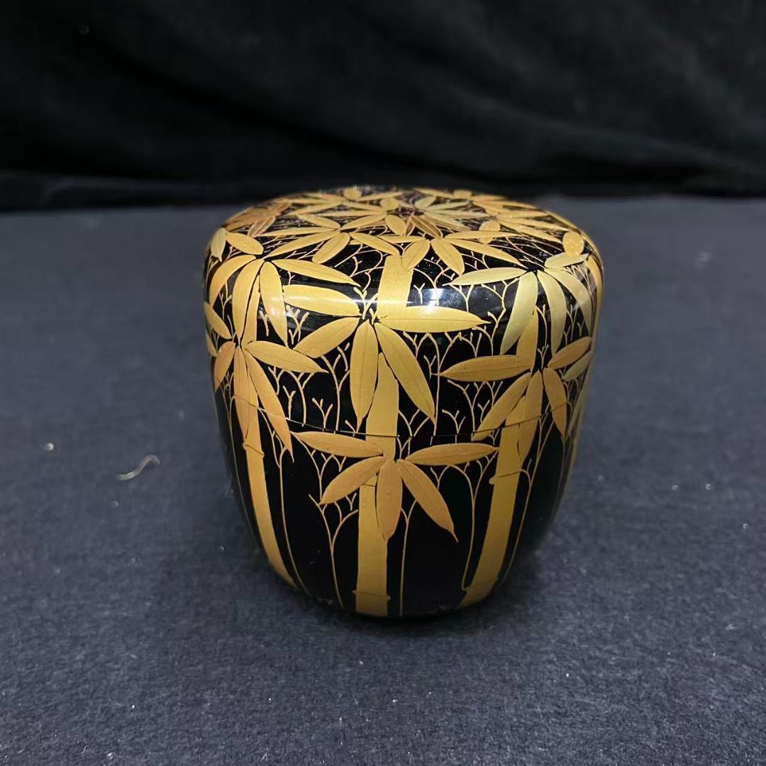 棗　竹林蒔絵　中棗　塗師　雲斉作　共箱　茶道具