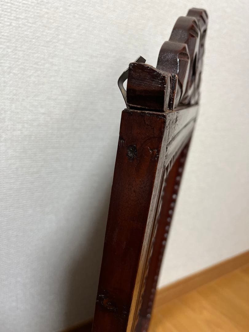 アンティーク鏡・小・木枠・木製・木彫り