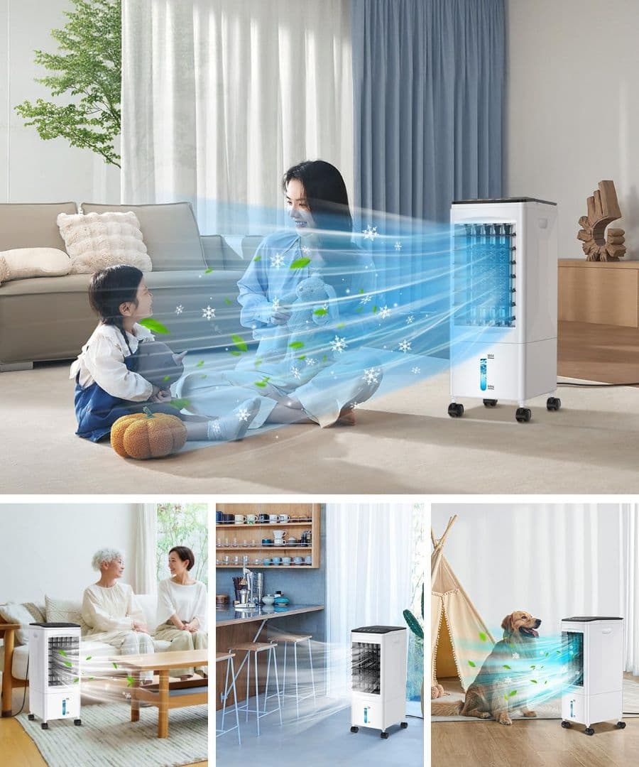 ✨️1台4役✨️冷風機 風量3段階 パネル操作&リモコン式 6.0L水タンク ①