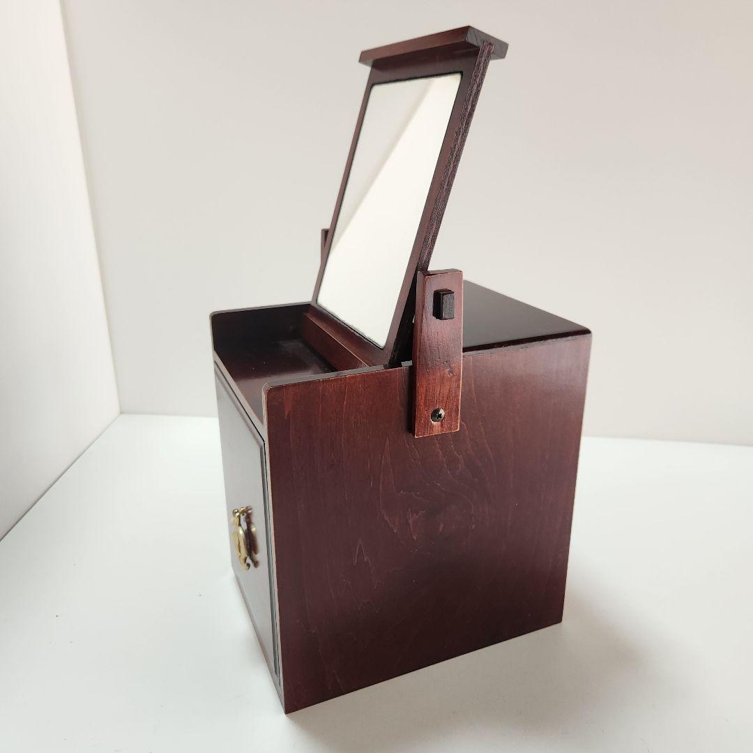 アンティーク 昭和レトロ 木製 メイクボックス 鏡付 木製 化粧品 コスメ収納箱