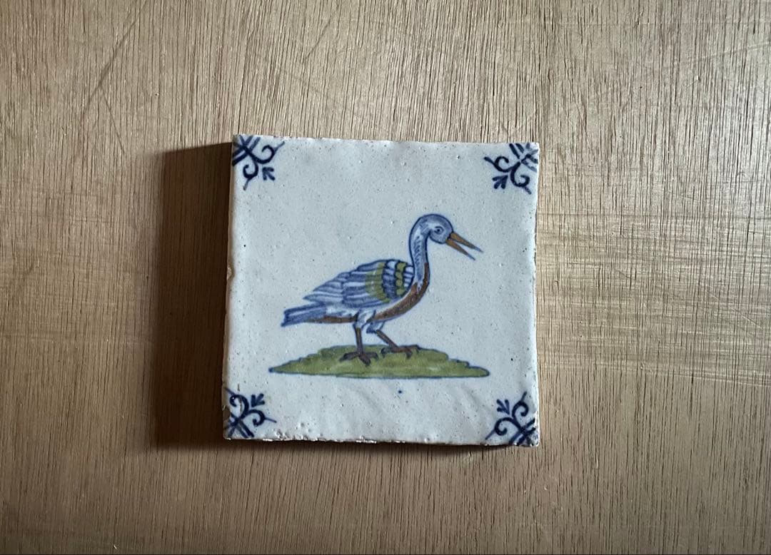 17世紀　オランダ　鳥の絵柄のデルフトタイル　/ 古道具　アンティーク