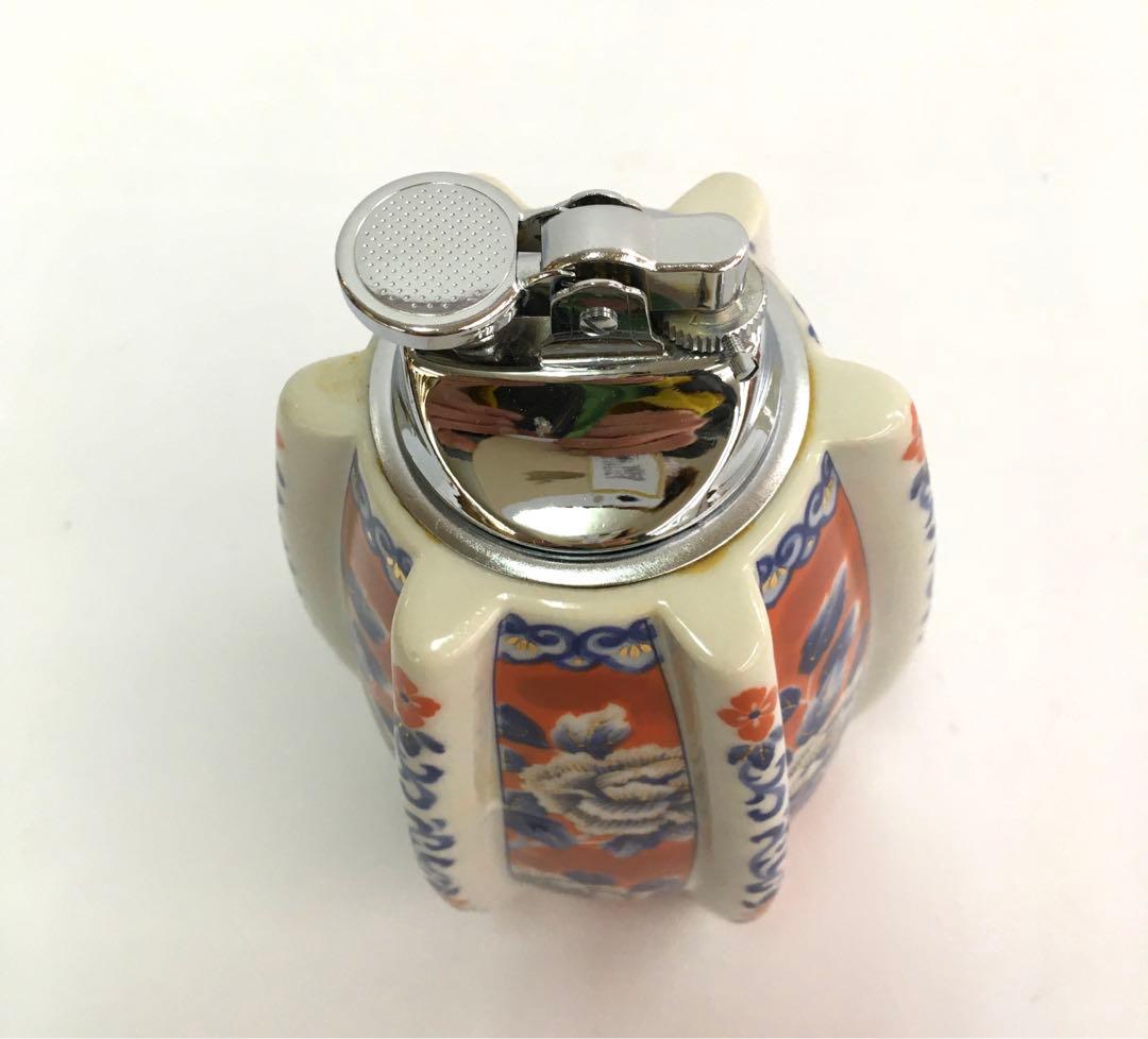 陶器の花柄 吉永プリンス ガラス製 卓上電子ライター 灰皿