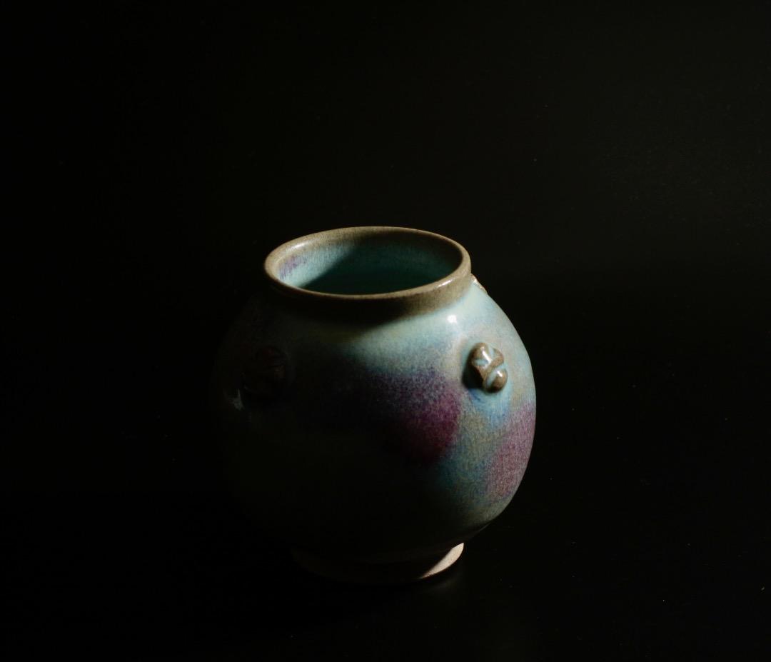 中古 旧蔵 鈞窯 小壺 四耳瓶 中国美術 唐物 窯変釉 古陶磁 C1A290