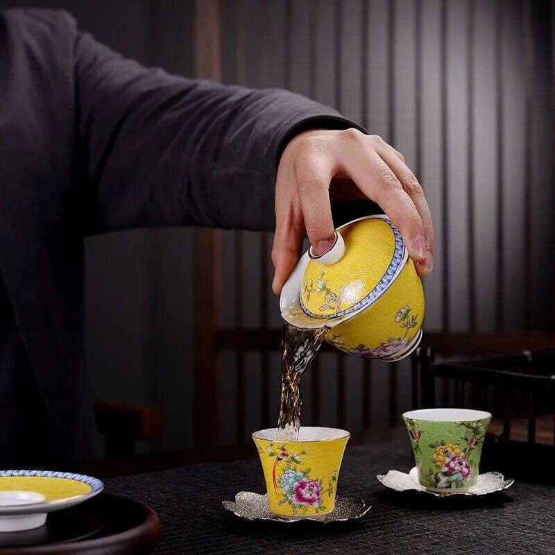 陶磁器エナメルの蓋椀一つの大きいサイズの焼き茶碗中国式復古茶器家庭用のお茶器i