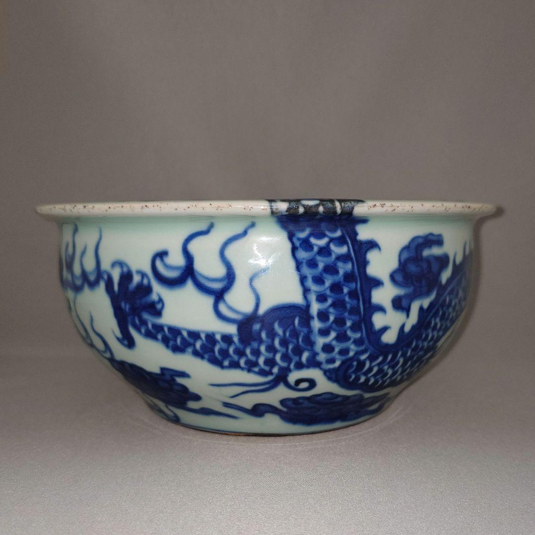大明嘉靖年製款『青花雲龍紋碗』 五爪龍　仿古　古陶磁　中国古玩　景徳鎮風　古美術