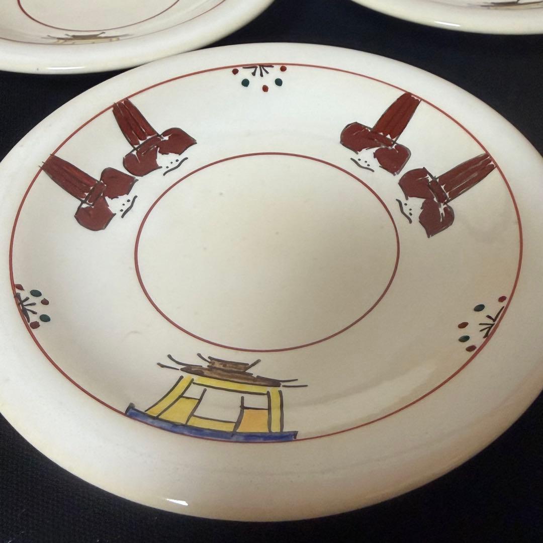 赤膚焼　奈良絵　銘々皿　5枚　共箱　大塩昭山　未使用品　茶陶　伝統
