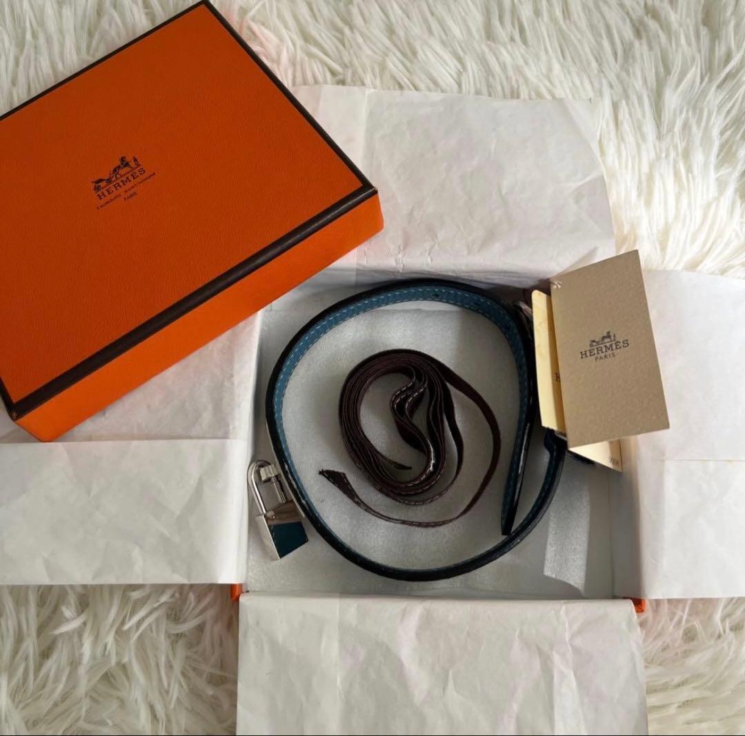 新品 HERMES エルメス ケリー 首輪 犬用 ペット用品 ブルー 箱タグ付