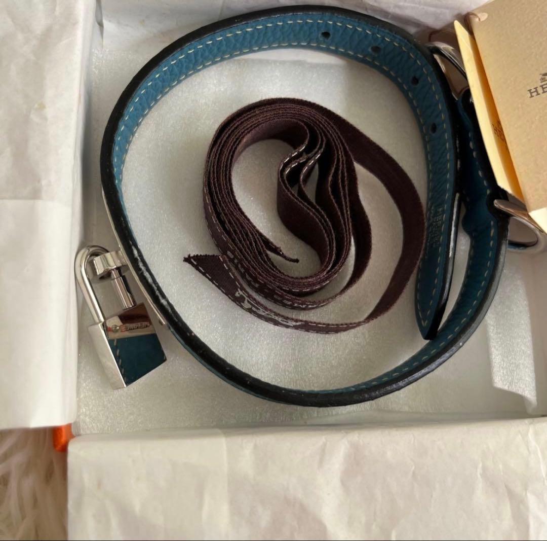 新品 HERMES エルメス ケリー 首輪 犬用 ペット用品 ブルー 箱タグ付