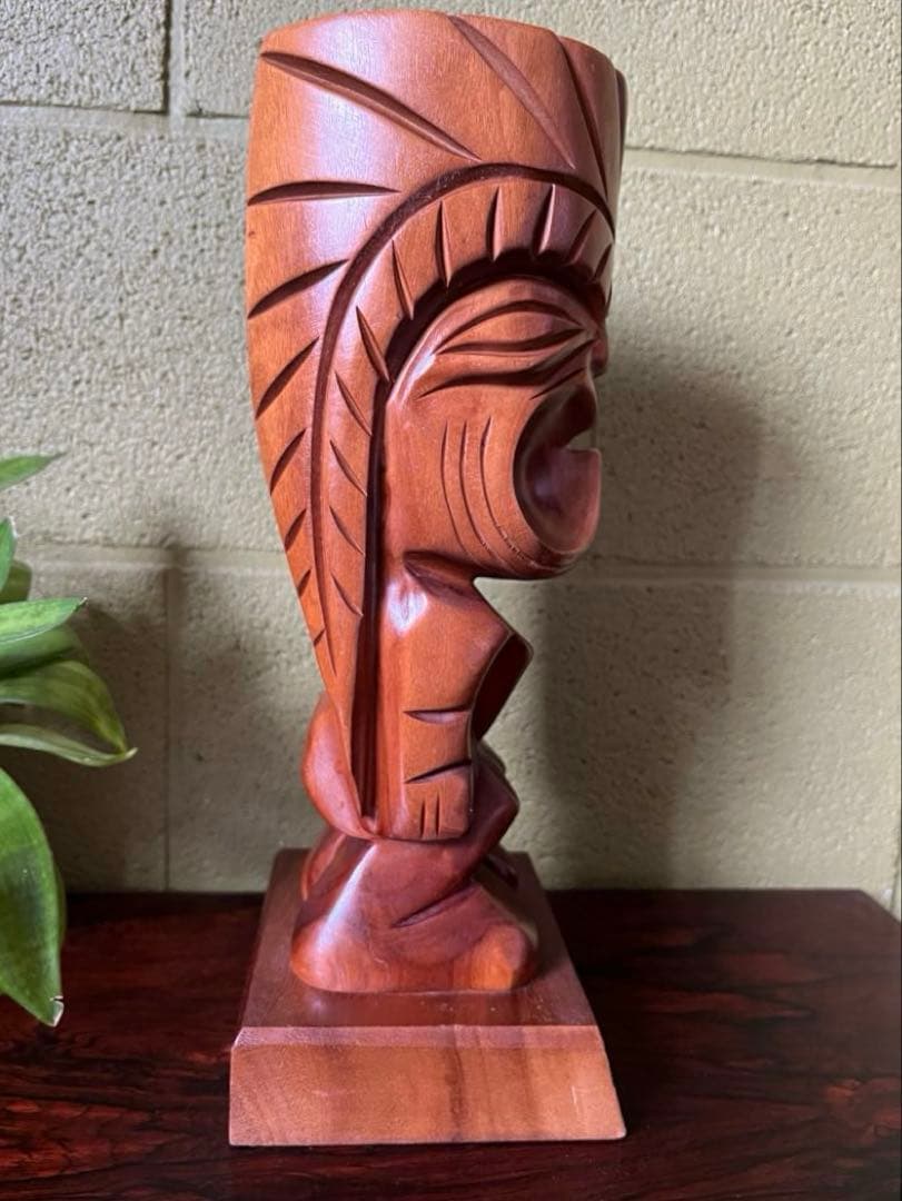 ヴィンテージ　ハワイ　TIKI ティキ　木製彫刻　高さ34cm オブジェ 置物