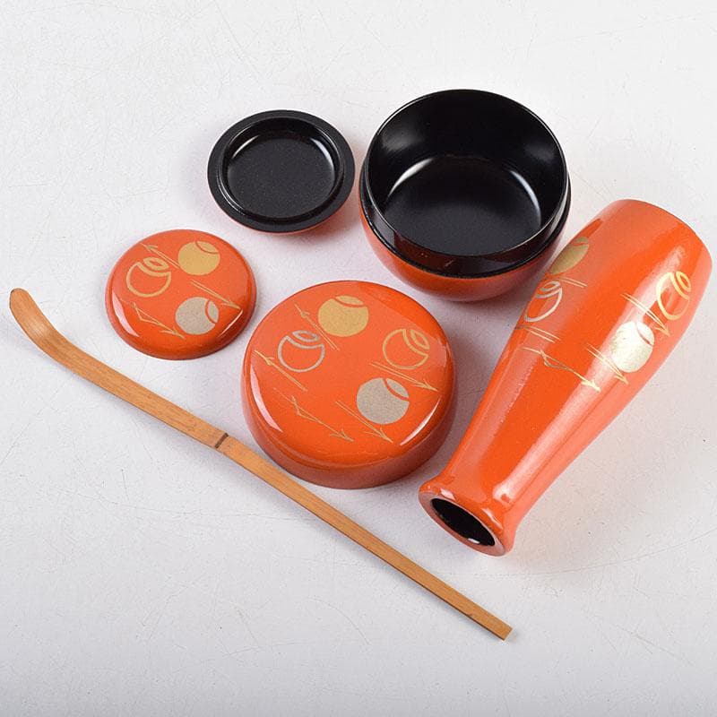 茶道具　扇子蒔絵　利休茶箱　三島刷毛目茶碗　棗など　八点一式　M　R9594