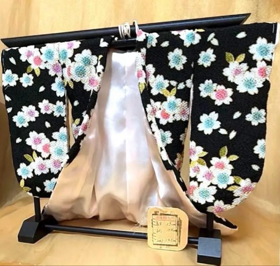 桜の花柄二越ちりめん黒地ミニ和装