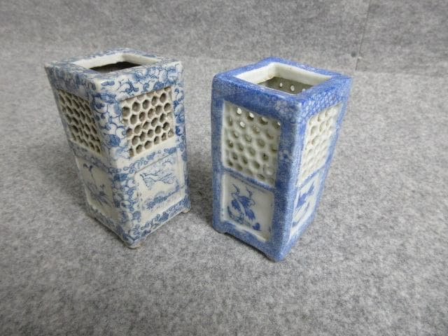 伊万里印判透かし彫り筆筒2個 [B28805]