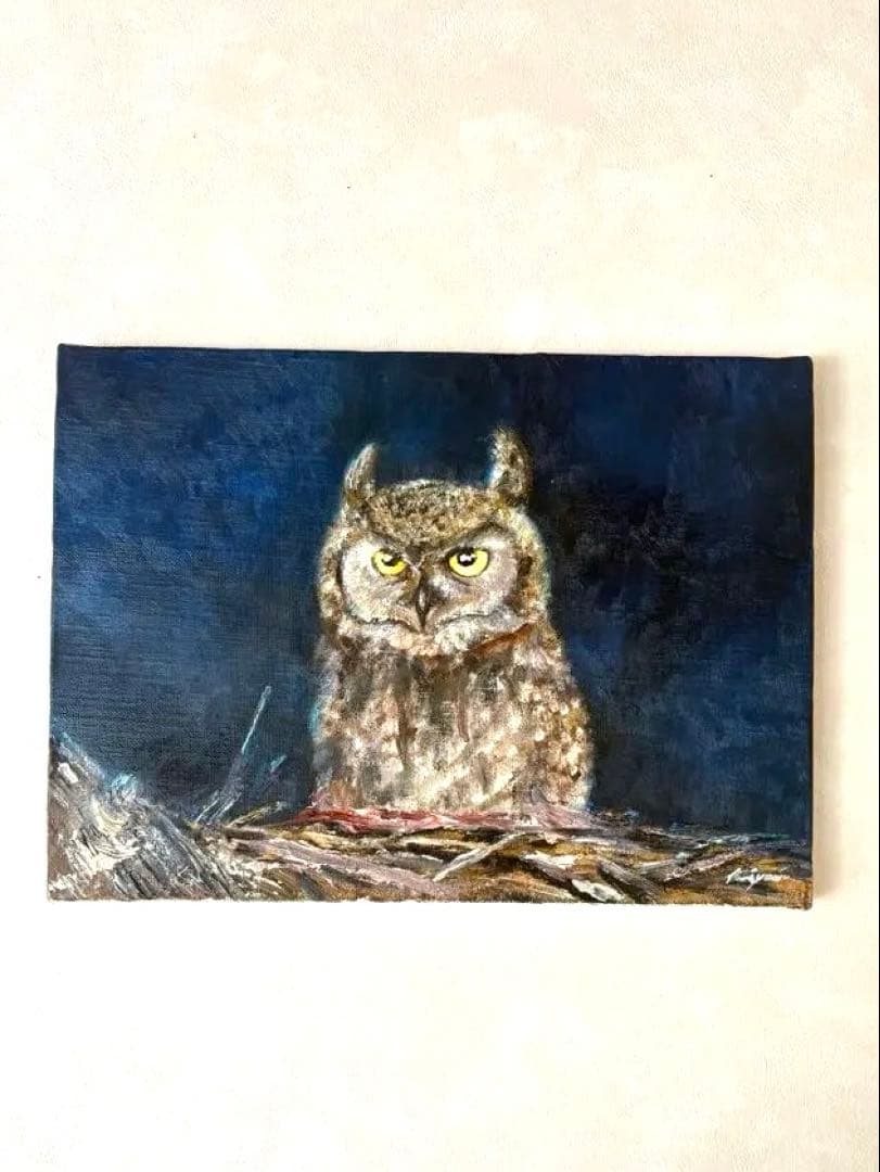 フクロウの油絵　333×242mm（F4）