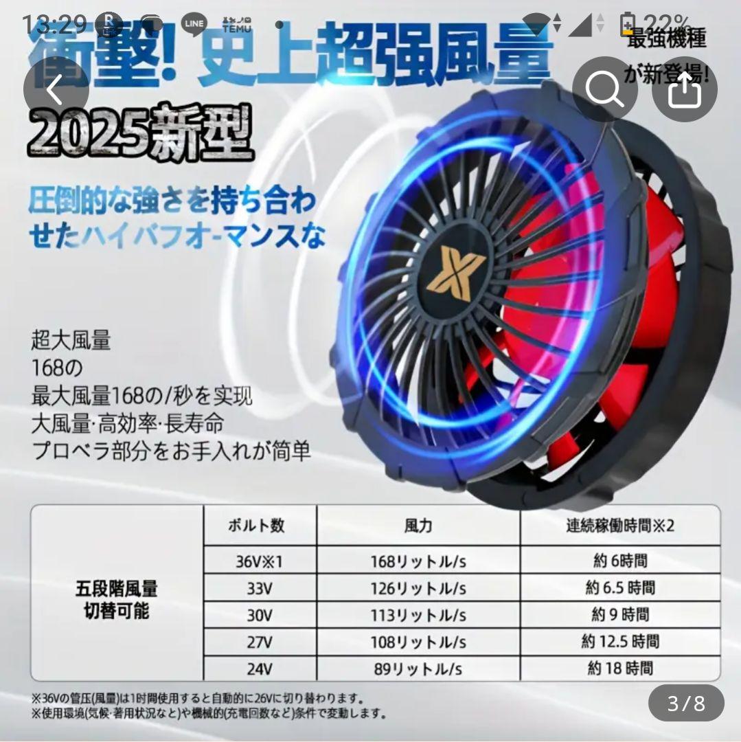 ☆即日発送☆コスパ最強　36V 強力ファン 20000mAh