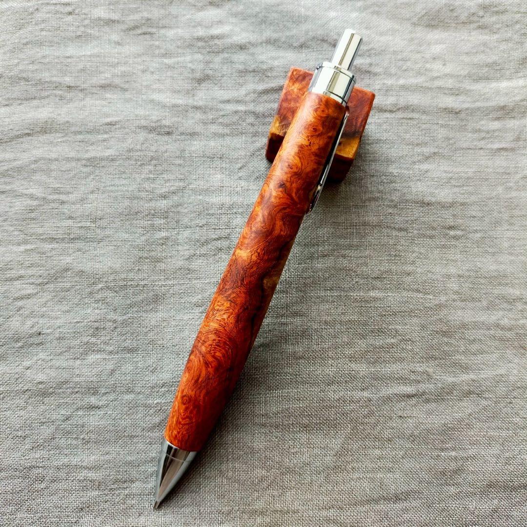 ハンドメイド　木軸シャープぺン　本花梨瘤紅白　0.5mm　ウッドペン　希少