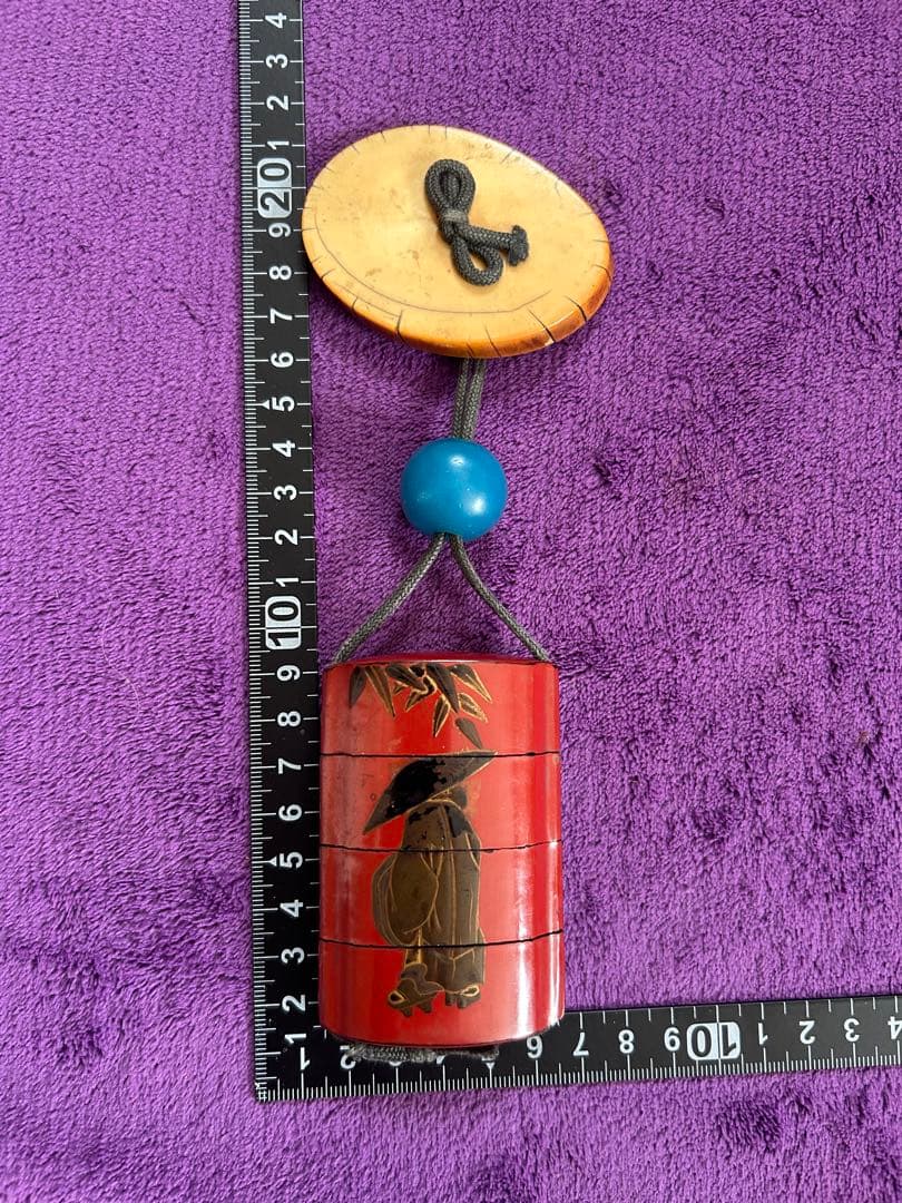 赤い漆器印籠 根付 薬入れ 時代物Inro Red Lacquer Bamboo