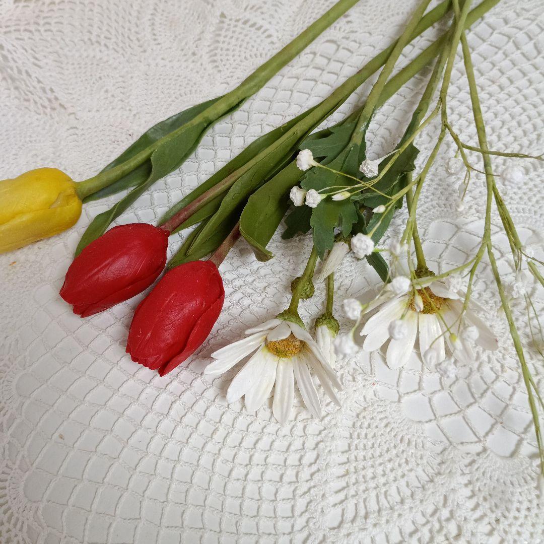 専用　チューリップのアレンジメント　ピンクの芍薬　クレイフラワー　樹脂粘土
