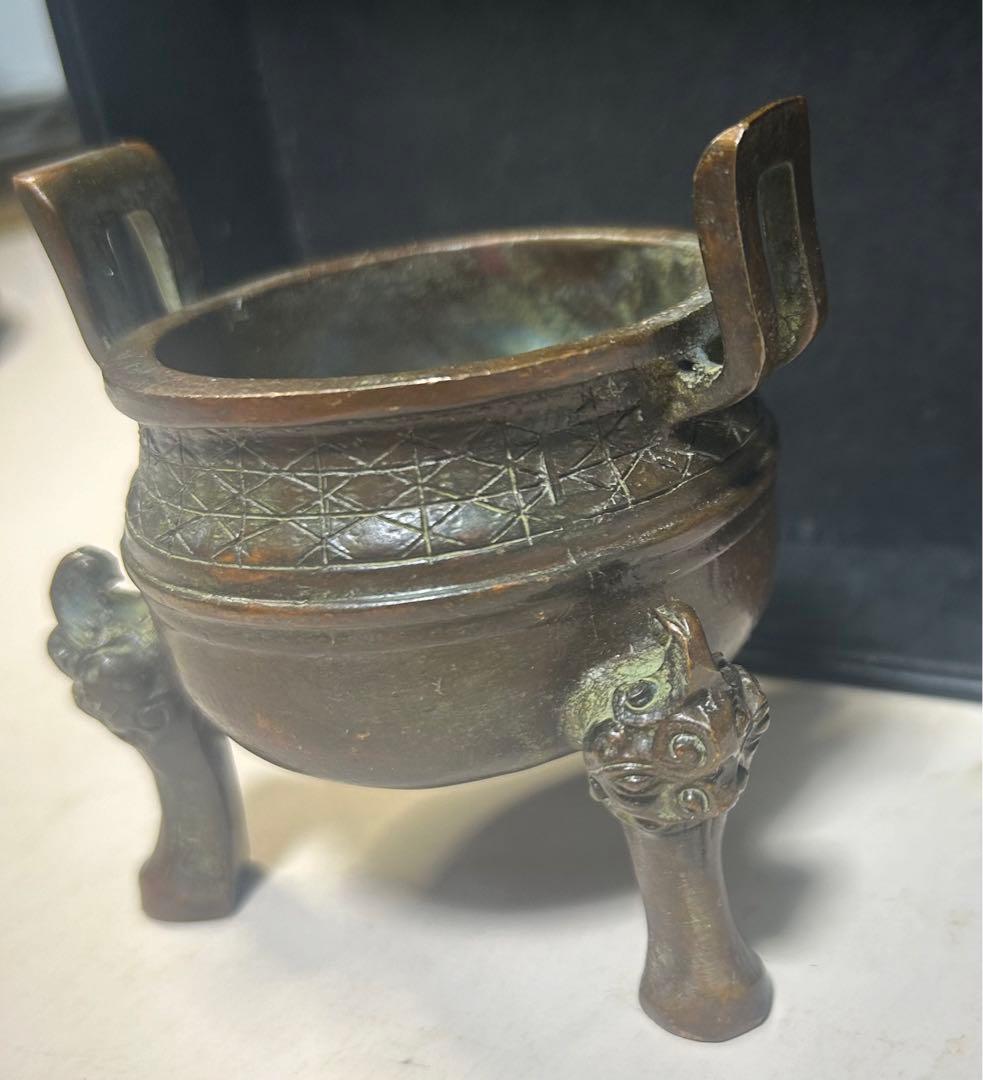 古銅三足銅鼎香炉 旧家蔵出し、古美術 細工 香道具 置物 骨董品 在銘　収蔵品