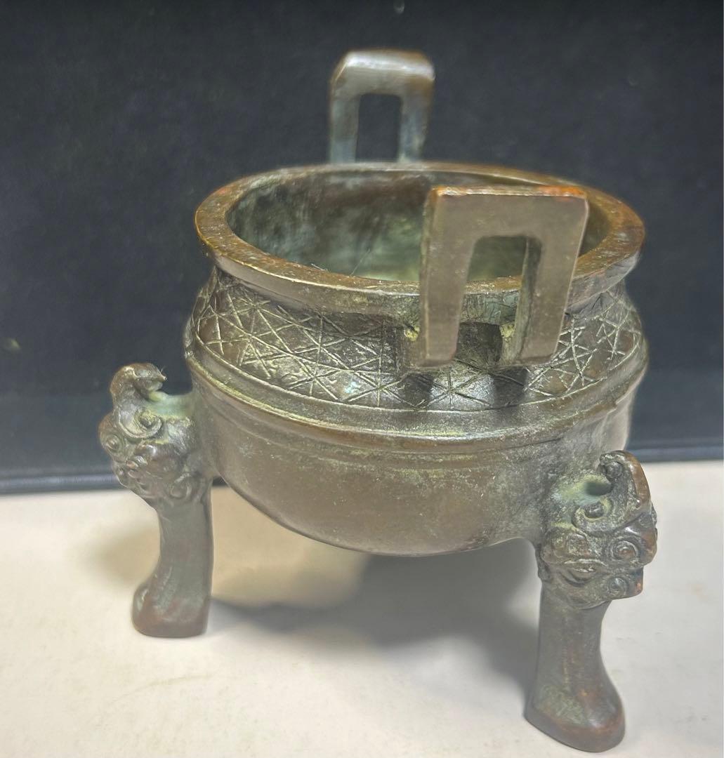 古銅三足銅鼎香炉 旧家蔵出し、古美術 細工 香道具 置物 骨董品 在銘　収蔵品
