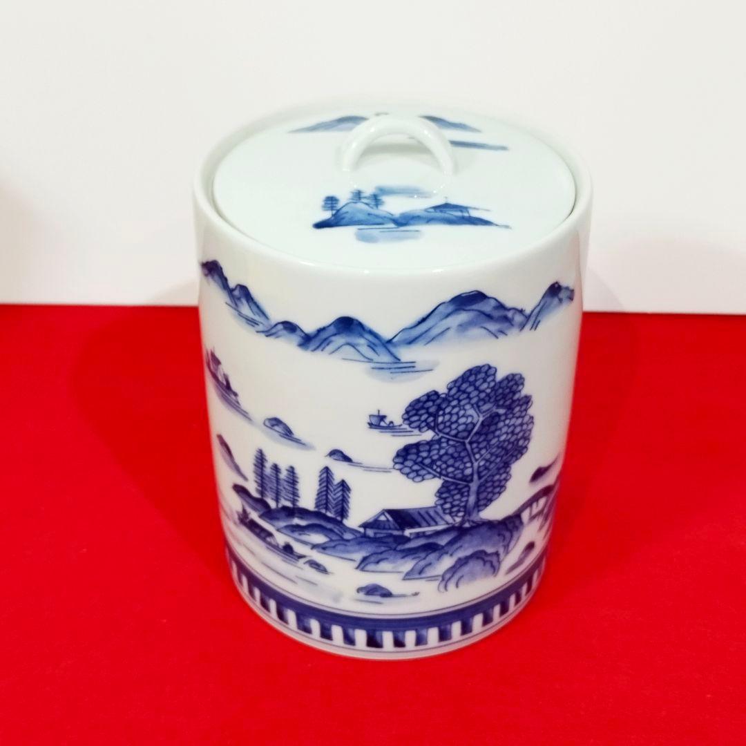 【特売】【美品】正村千馨造 染付山水水指 共箱・共布 ～格調高い山水景を愉しむ～