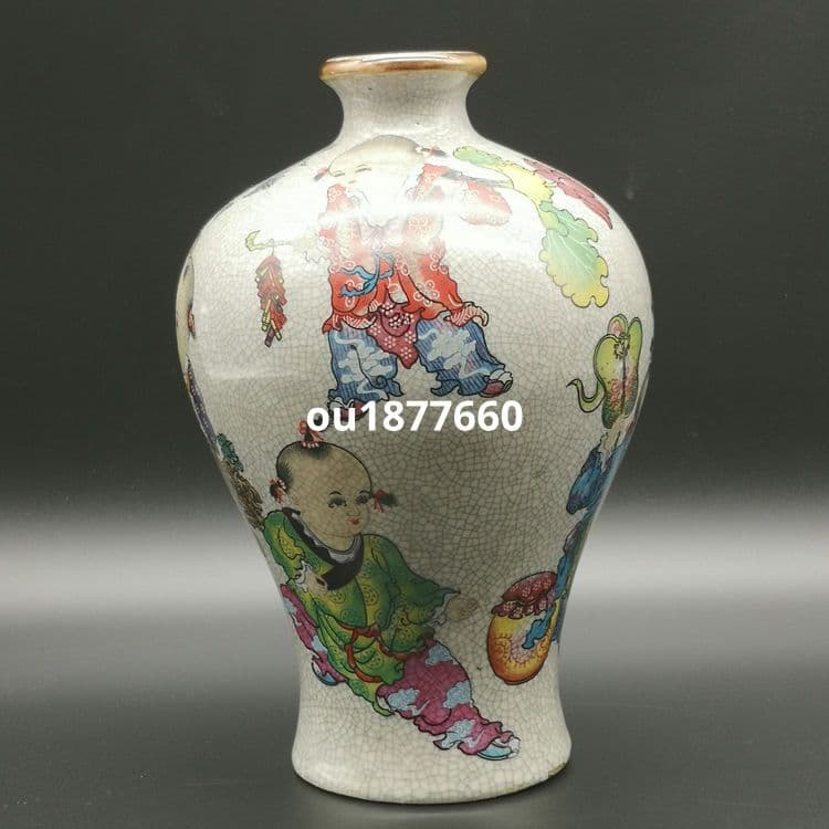 粉彩嬰戯図梅瓶 景徳鎮 陶磁器 装飾品 現代工芸品 美術品 置物