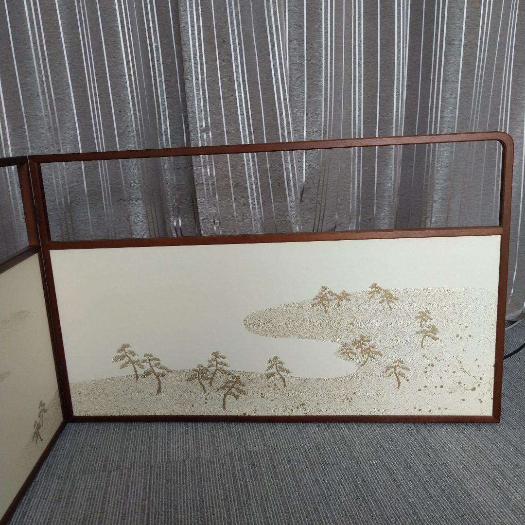 雨土11 木製屏風 山と木の絵柄