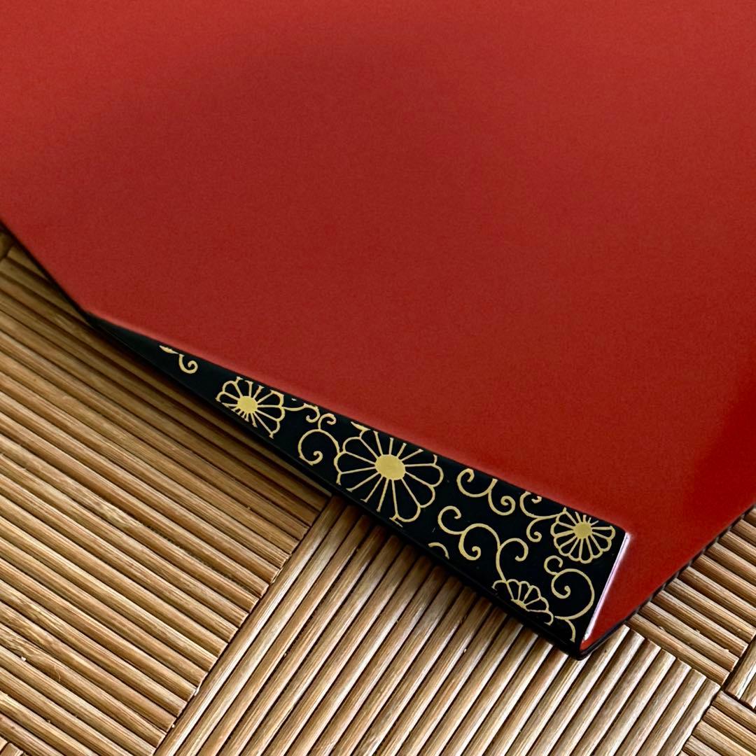 SNT1557 天然木製漆塗　輪島塗　唐草蒔絵　折敷　5枚セット 伝統工芸品