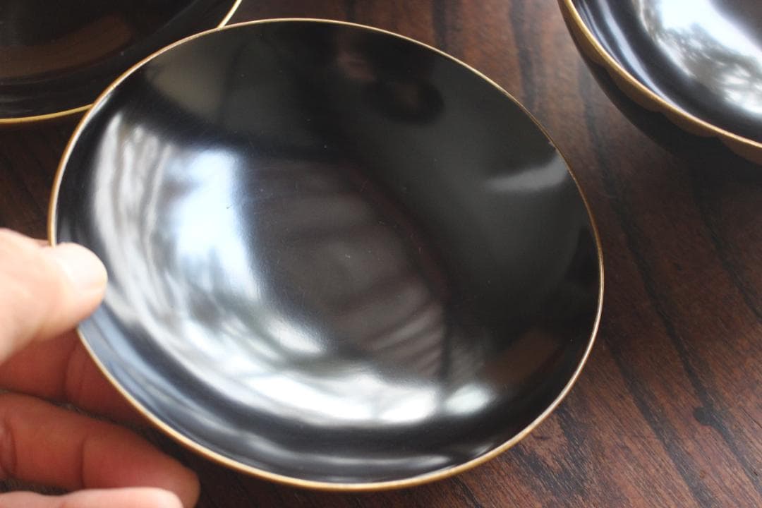 時代逸品！時代金縁黒漆に極上日の出鶴蒔絵の映えるお椀2点（検輪島塗蒔絵椀雑煮椀