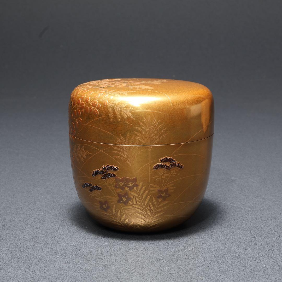 棗　秋草文　清水宗水　金蒔絵　共箱　R1690P2