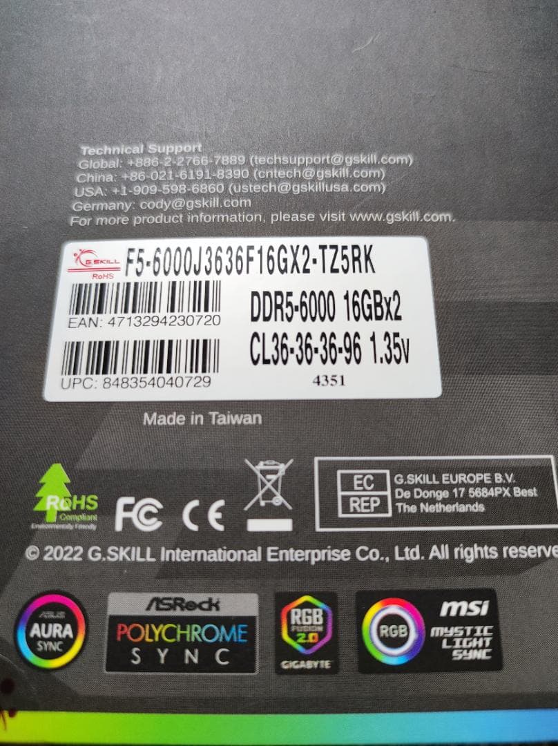 G.SKILL DDR5 32GB-6000MHz (16GB×2枚) ☆彡