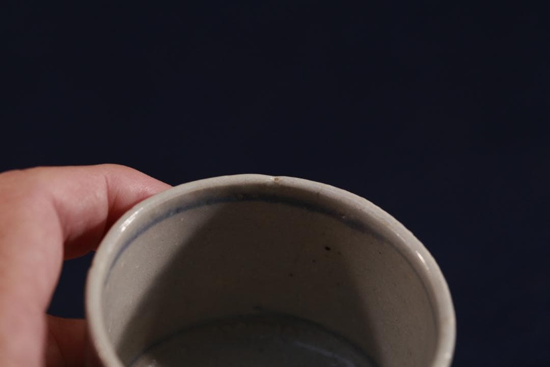429　古瀬戸染付菊花文様半筒蕎麦猪口　幕末