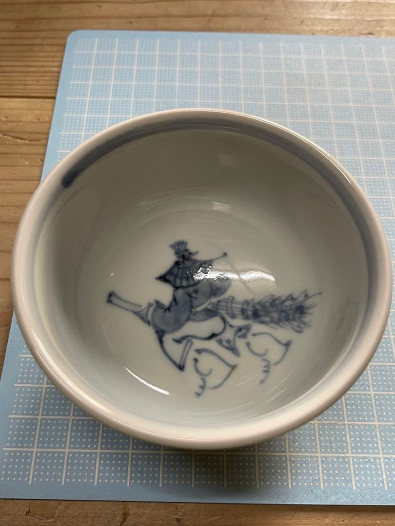 瑞昭窯　器　5客　【m813 京焼　清水焼　骨董　染付　人物　茶碗　盃　ぐい呑】