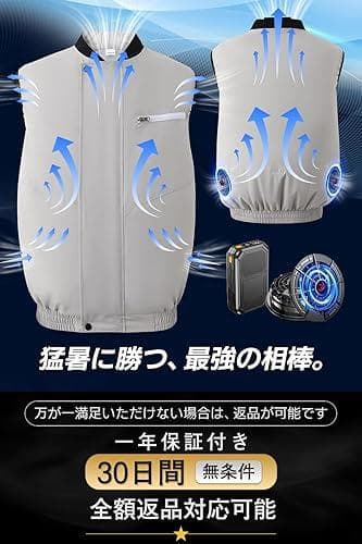 【最大36時間連続稼働】バッテリー付 グレー L/XL 日本製ブラシレスモーター