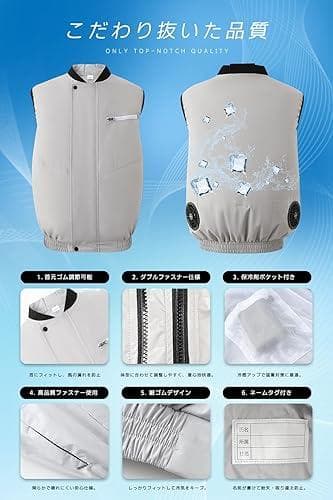 【最大36時間連続稼働】バッテリー付 グレー L/XL 日本製ブラシレスモーター