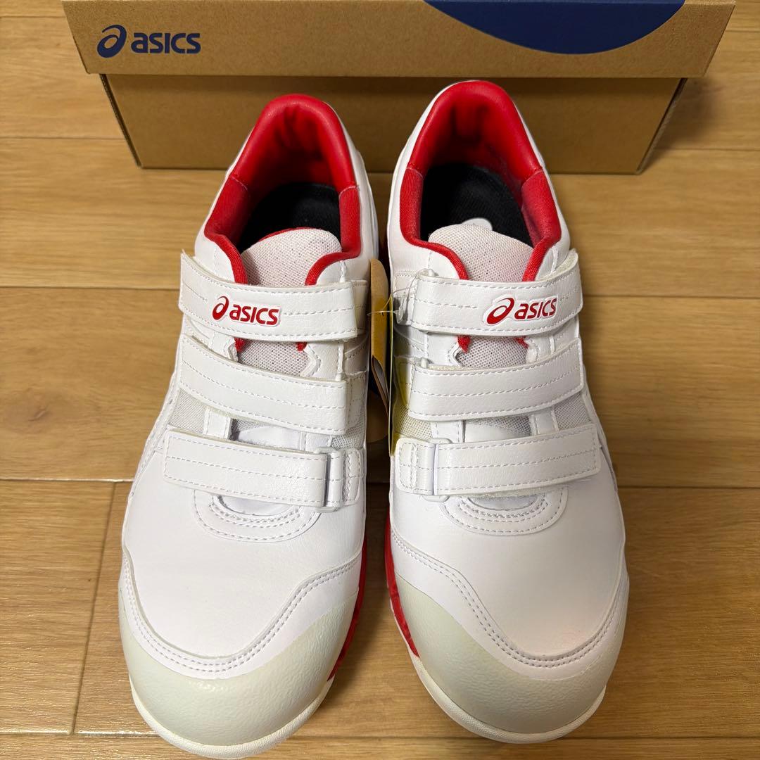 【新品】asics 安全靴 ホワイト/レッド ベルクロ