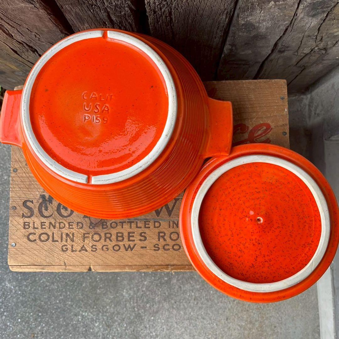 【USA vintage】カリフォルニアポッタリー　クロック　陶器　食品保存容器