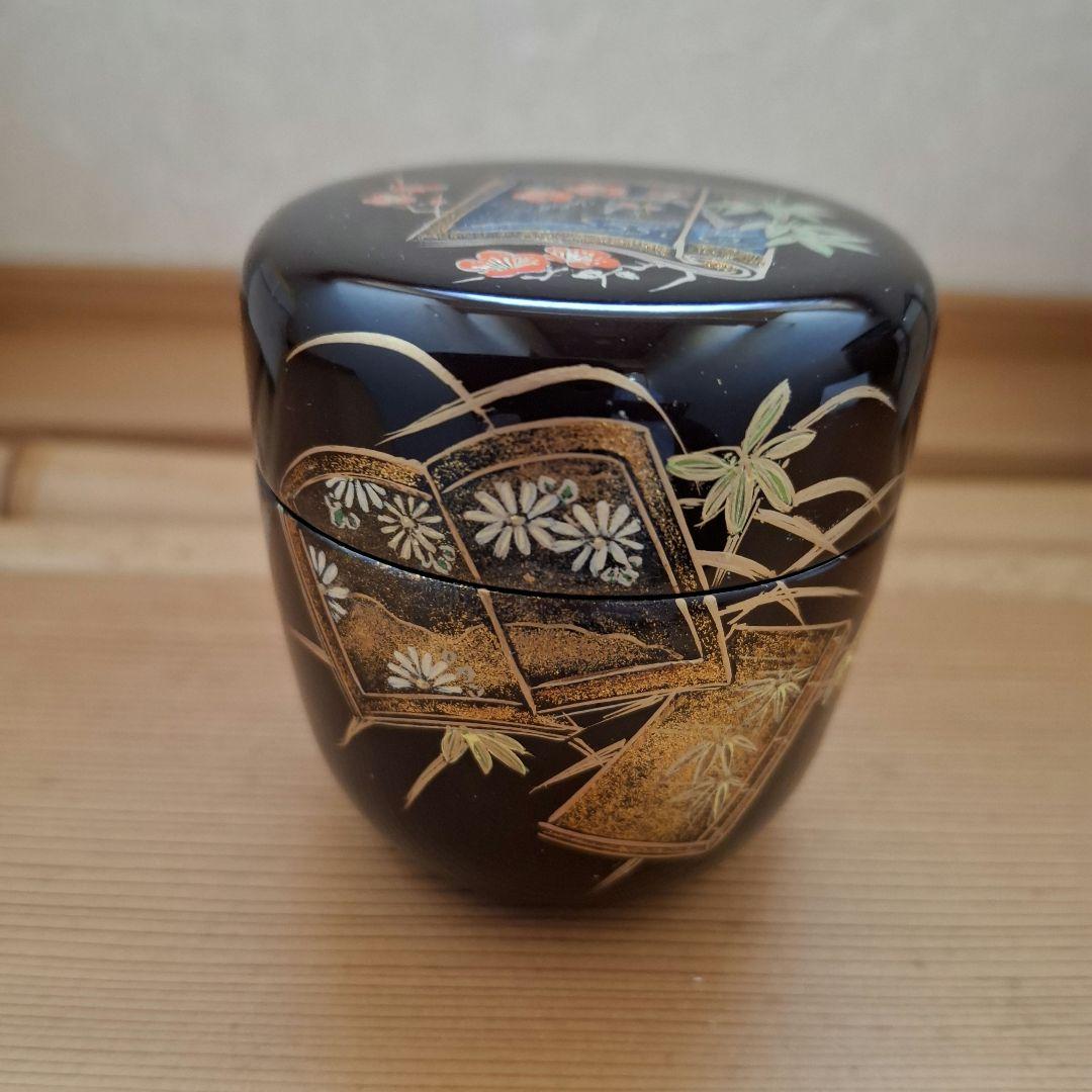 四君子草紙蒔絵 溜塗中棗 山中塗