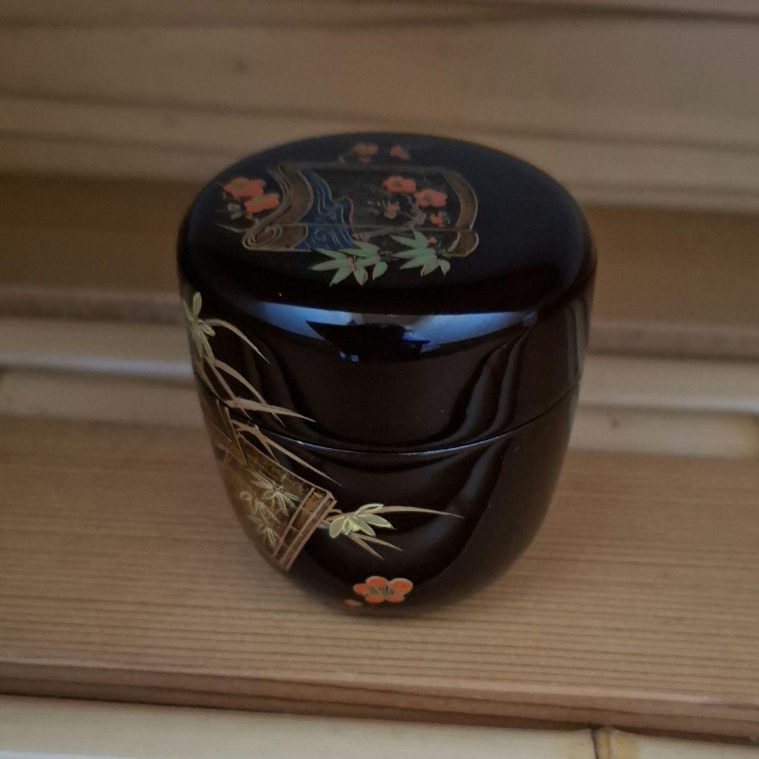 四君子草紙蒔絵 溜塗中棗 山中塗