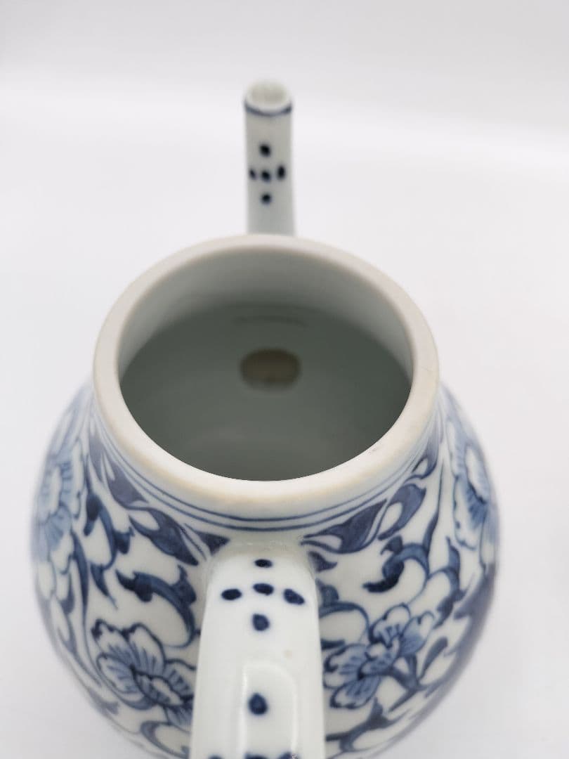 c315 煎茶 水注 染付 唐花草 富田静山 茶道具 古物 低水注