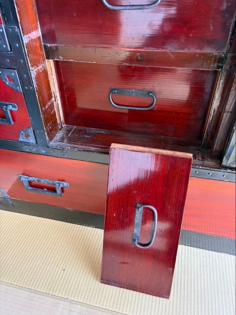 鍵付時代箪笥　和箪笥　閂　棒箪笥　隠し箱　飾り金具　アンティーク