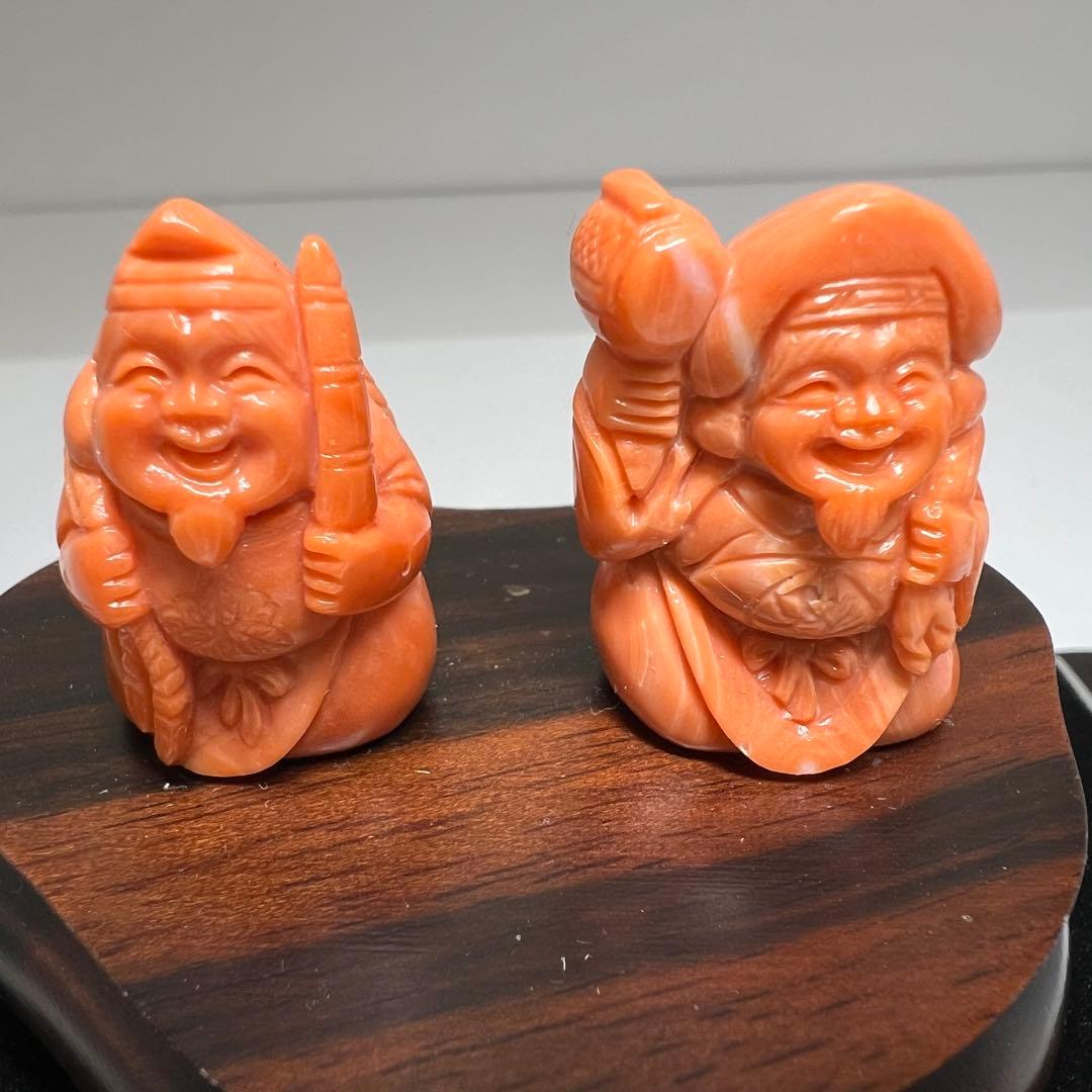 本赤珊瑚　恵比寿大黒　64g 東K8-0329☆2F トトカヒ