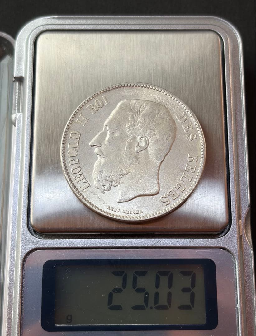 ベルギー 1873年 5フラン銀貨 大型 実測値有