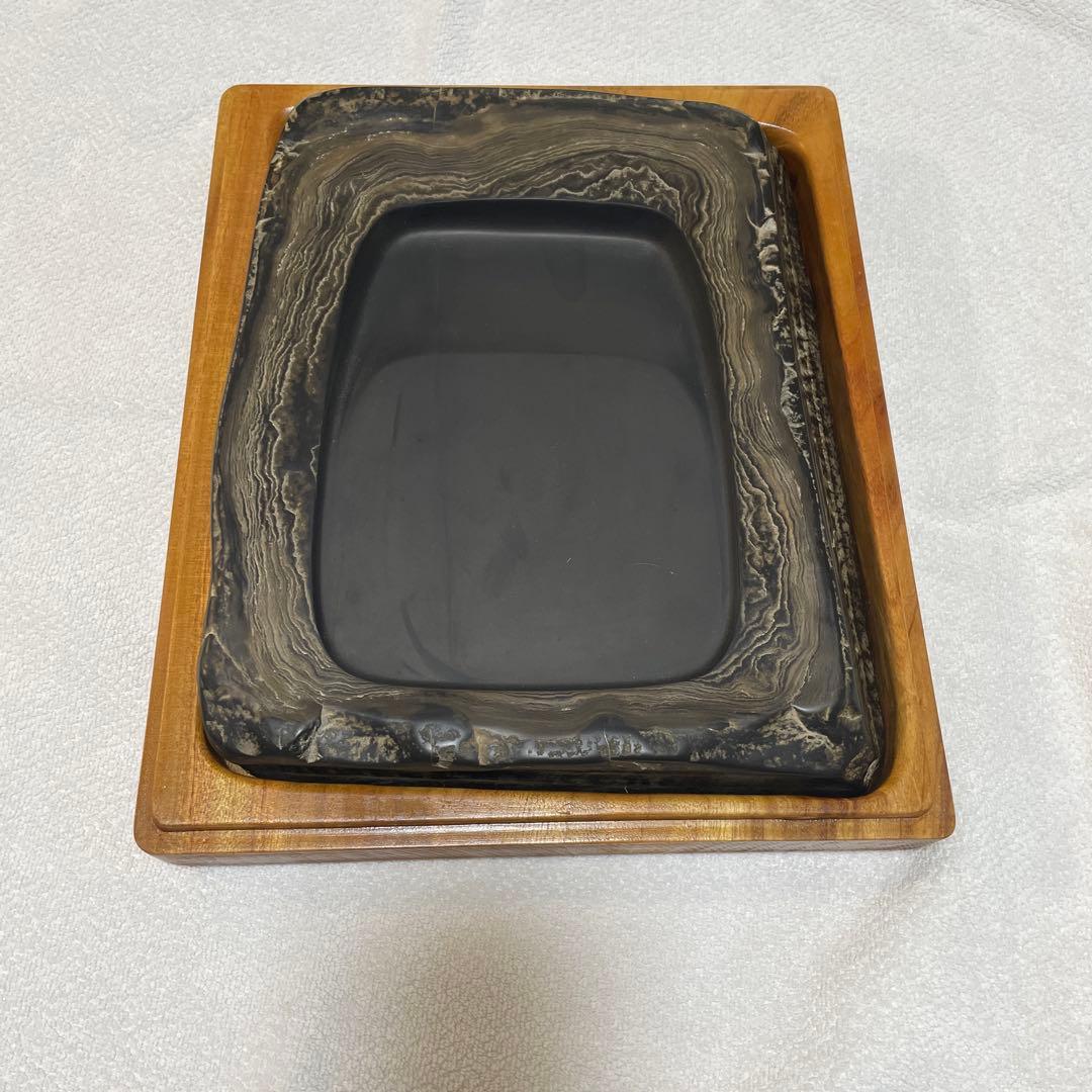 漆塗り 硯　硯箱 黒と茶色のマーブル模様