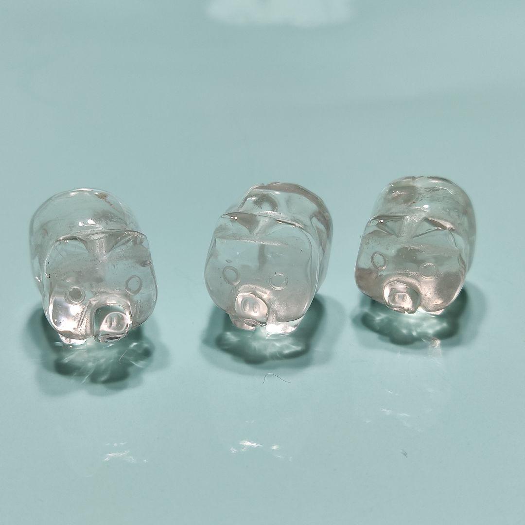 パワーストーン　天然石　水晶　ピッグ(豚さん)×3匹セット　No.435