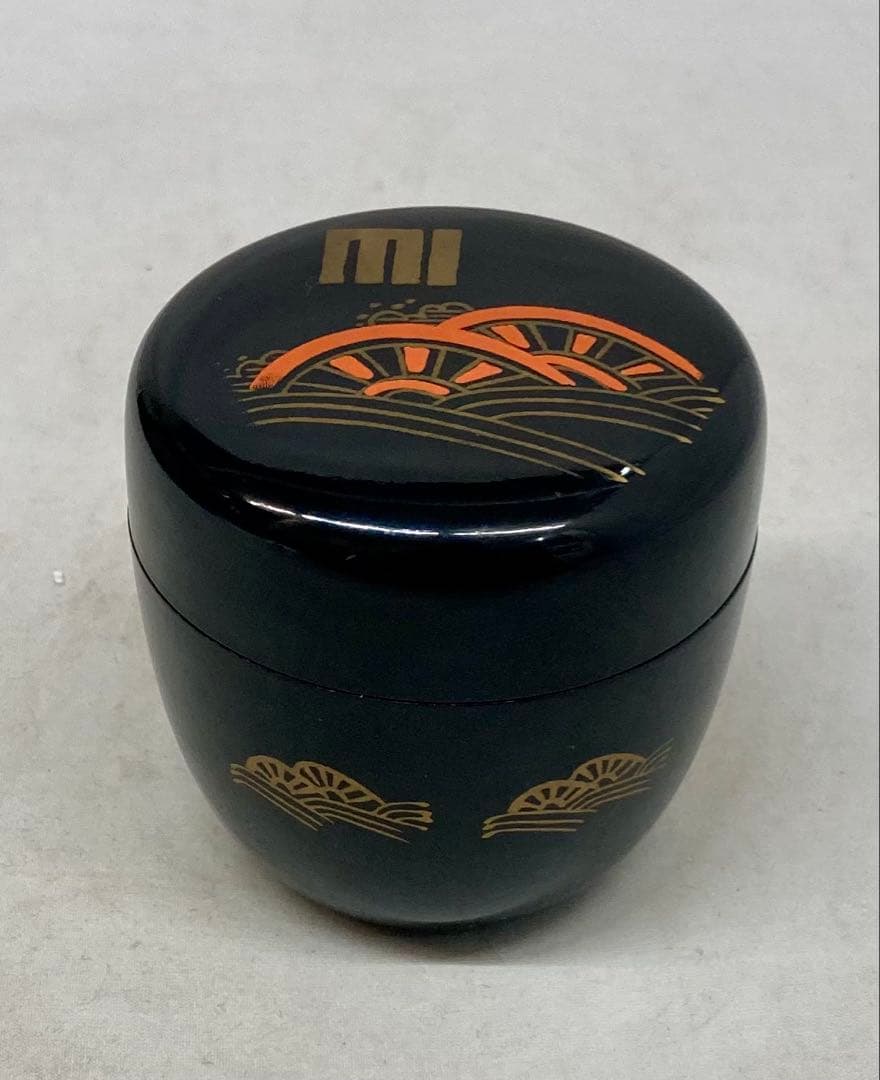 B594b 「手付き茶箱・茶碗・棗」 3点セット　茶碗-波六作　茶道具