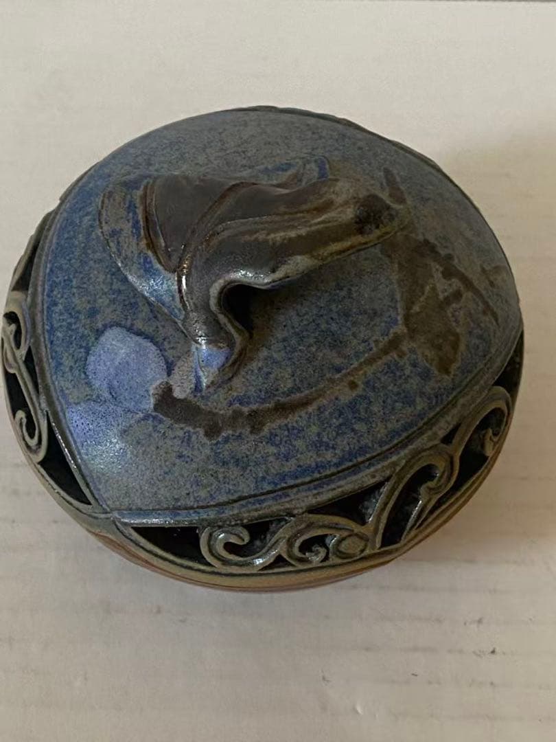 中国美術 彩繪簍空圓雕 聞香爐香座 環香座 陶器 茶道具